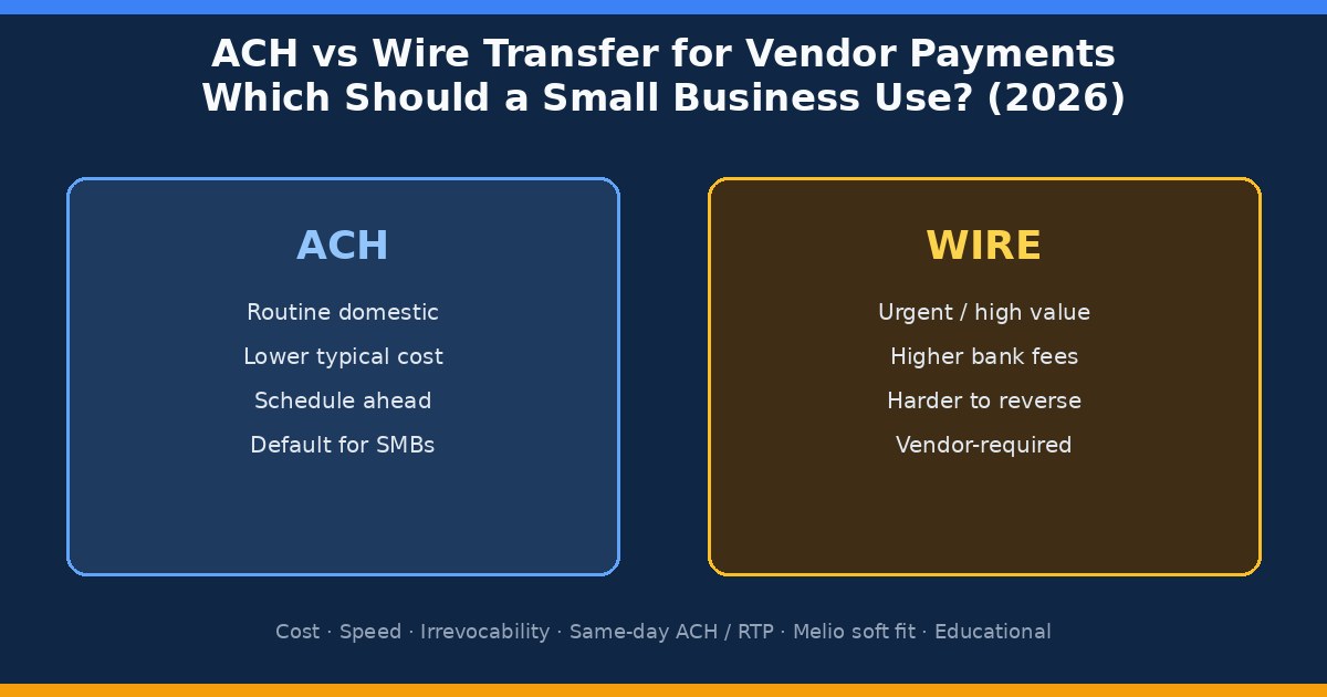 ACH vs wire transfer for vendor payments: cost, speed, and when a small business should use each
