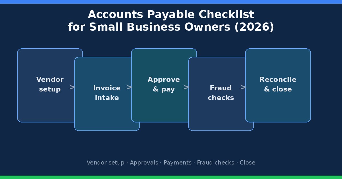 Accounts payable checklist cover for small business owners: vendor setup through month-end close