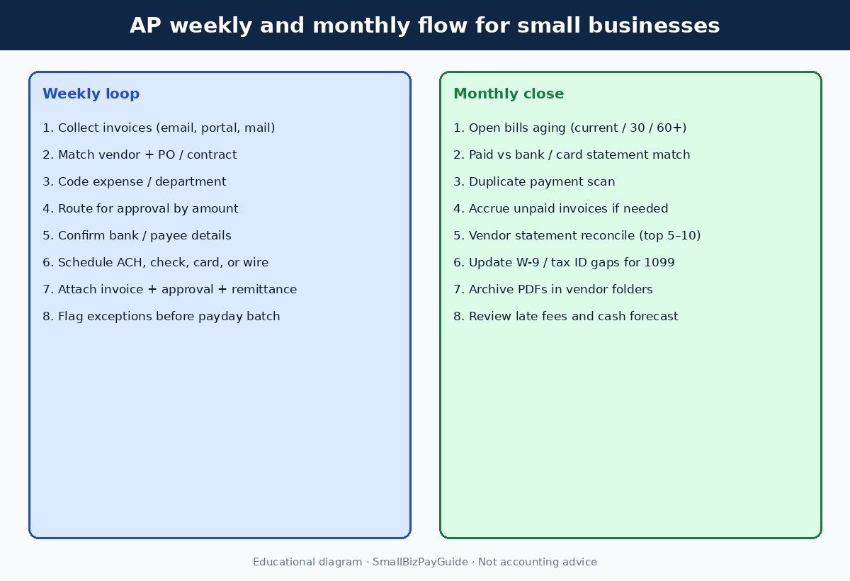 AP weekly and monthly flow diagram for small business accounts payable