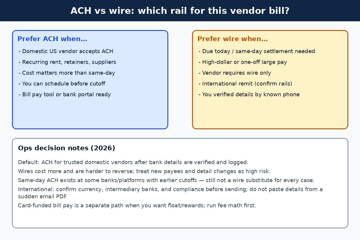 ACH vs wire decision diagram for small business vendor payments