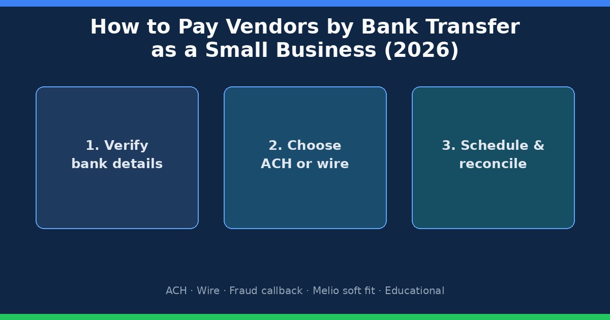 How to pay vendors by bank transfer as a small business: verify details, choose ACH or wire, schedule and reconcile