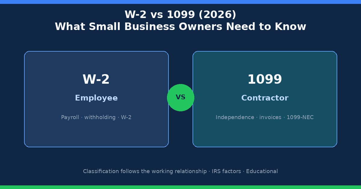 W-2 vs 1099 (2026): What Small Business Owners Need to Know
